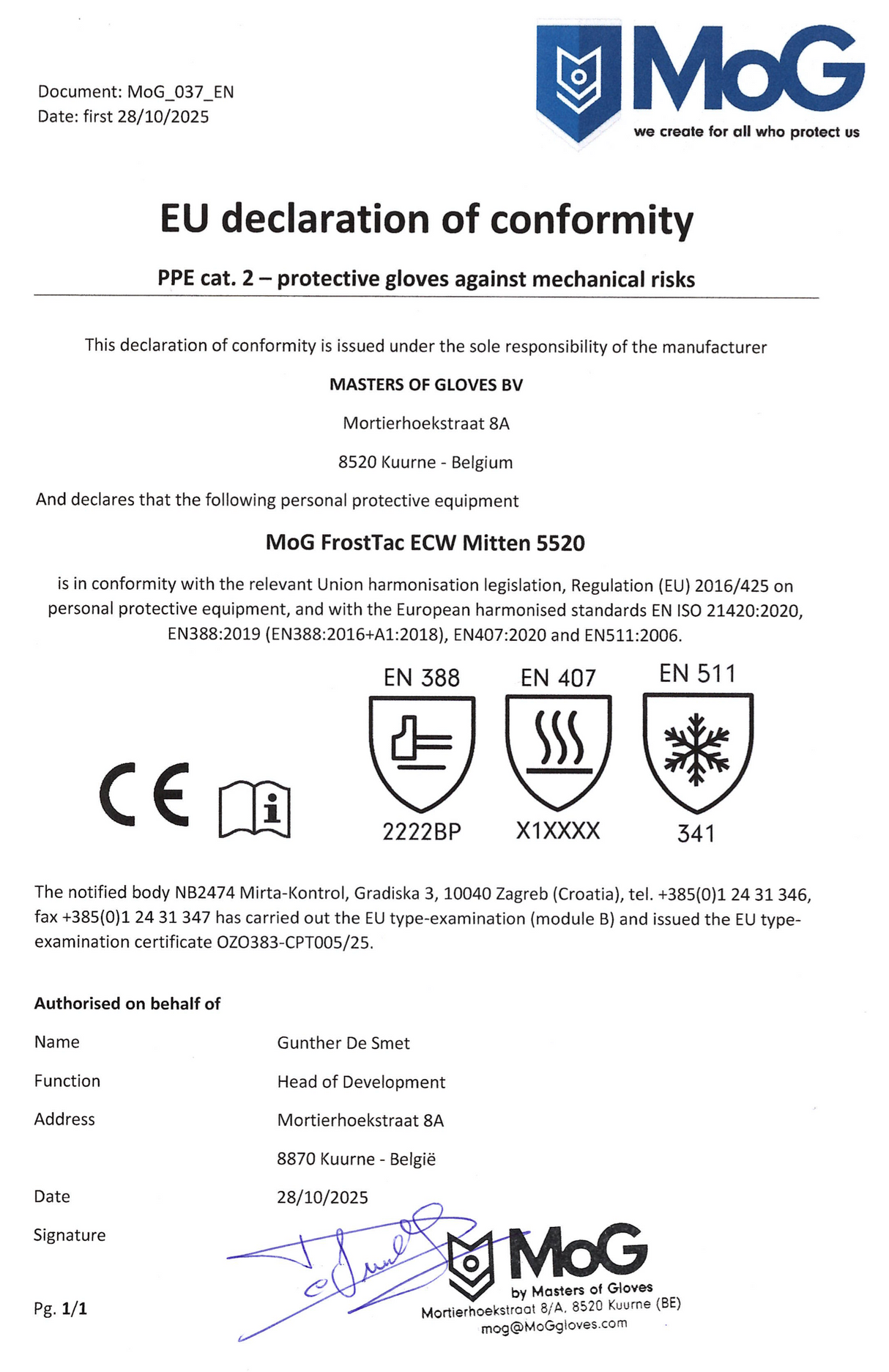 MoG FrostTac ECW Mitten - White